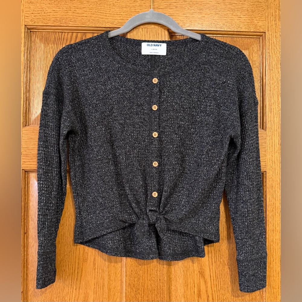 Old Navy Black Marled Button-Up Top - Girls Sz LG (10/12)